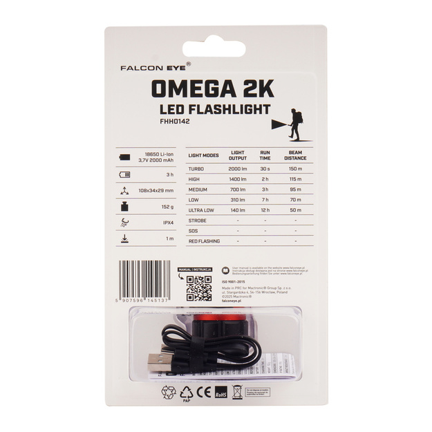 Falcon Eye OMEGA 2K rokas lukturītis 2000 lm FHH0142
