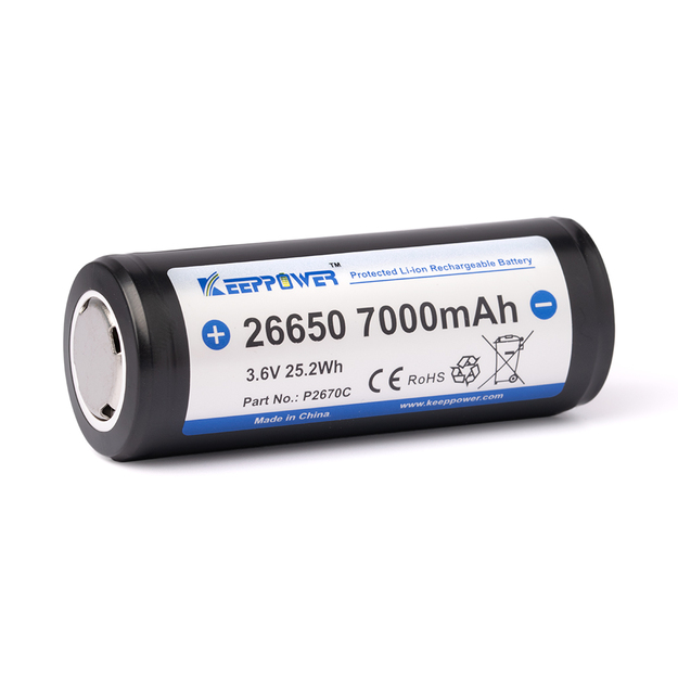 Аккумулятор литий-ионный Keeppower 26650 * 7000 мАч 3,6 В-3,7 В с защитой печатной платы 1 шт. P2670C