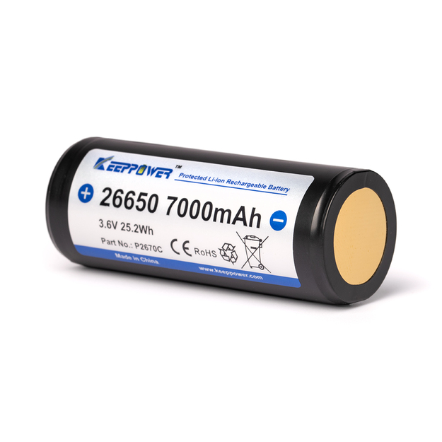 Keeppower 26650 * 7000mAh 3.6V-3.7V litija jonu akumulators ar PCB aizsardzību 1 gab. P2670C