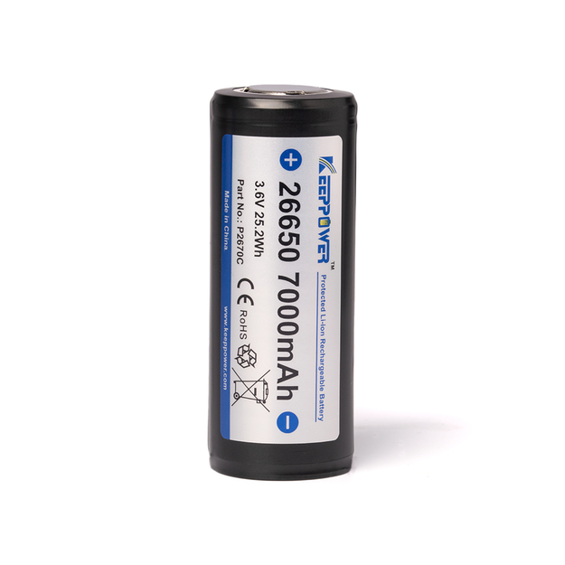Keeppower 26650 * 7000mAh 3.6V-3.7V litija jonu akumulators ar PCB aizsardzību 1 gab. P2670C