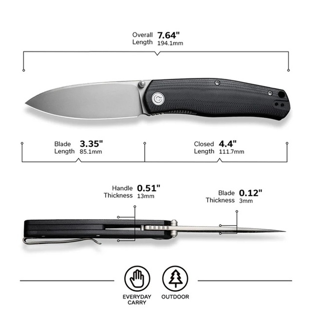 Складной нож Civivi Sokoke, черный G10, 14C28N, изготовлен Рэем Лаконико (C22007-1)
