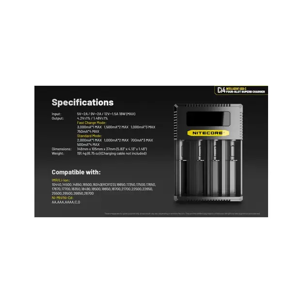 Nitecore Ci4 četru kanālu lādētājs