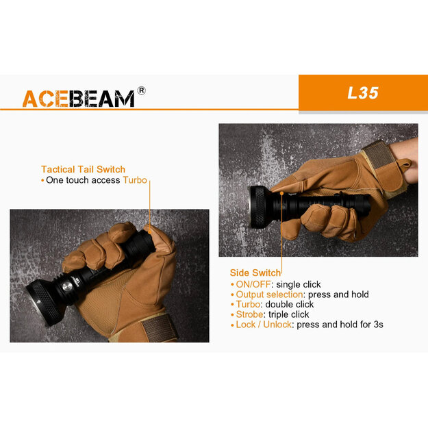 AceBeam L35 V2.0 taktiskais lukturis Melns