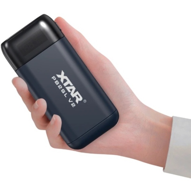 Xtar PB2SL V2 melns lādētājs / ārējais akumulators cilindriskām litija jonu 18650 / 20700 / 21700 baterijām