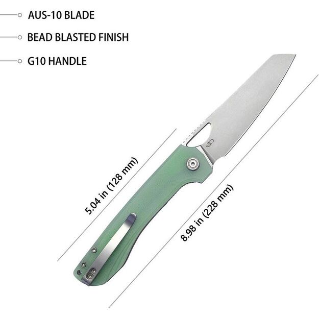 Складной нож Kubey Elang G10, Beadblasted AUS-10 от Sebastian Irawan (KU365C) ​​Jade