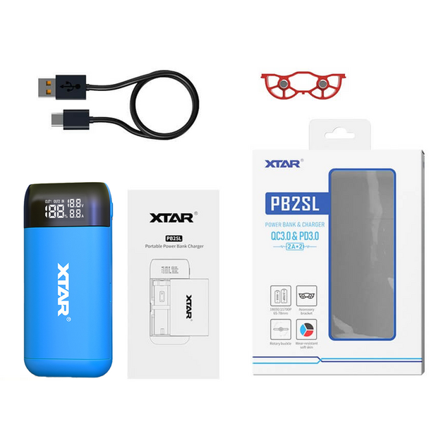 Xtar PB2SL lādētājs/ baro&scaron;anas banka cilindriskām litija jonu baterijām 18650 / 20700 / 21700