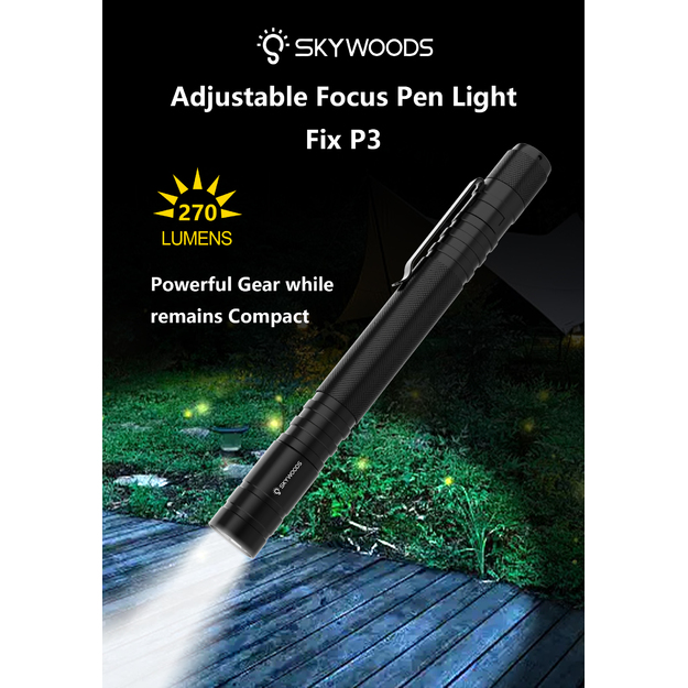 Skywoods Fix P3 fokusējams pildspalvas veida lukturis, 270 lūmeni