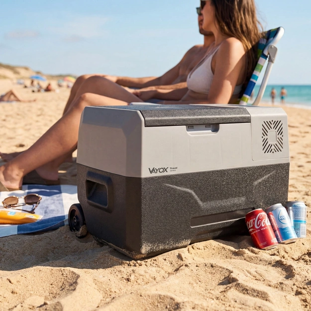Travel fridge 35L DC 12/24V AC 220-240V, single-chamber, with wheels, Travel series VA-T35, Vayox