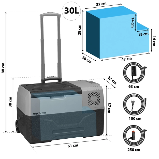 Travel fridge 35L DC 12/24V AC 220-240V, single-chamber, with wheels, Travel series VA-T35, Vayox