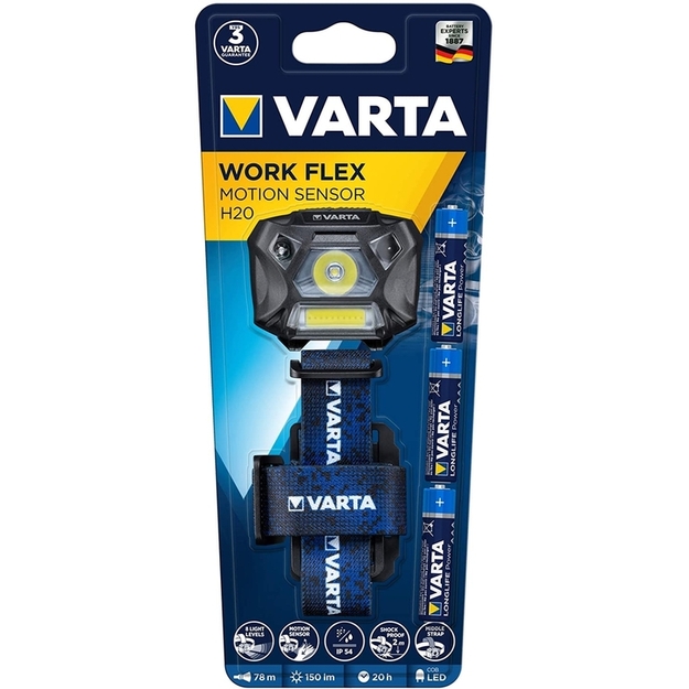 Varta H20 SENSOR 4.8W + 3W COB 3xAAA lukturītis ar kustības slēdzi 18648