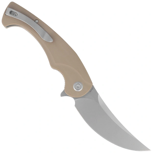 Kubey Scimitar KU173M saliekams nazis Tan G10 Bead Blasted Sandvik 14C28N