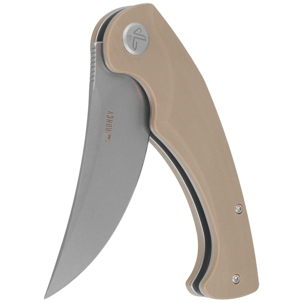 Kubey Scimitar KU173M saliekams nazis Tan G10 Bead Blasted Sandvik 14C28N