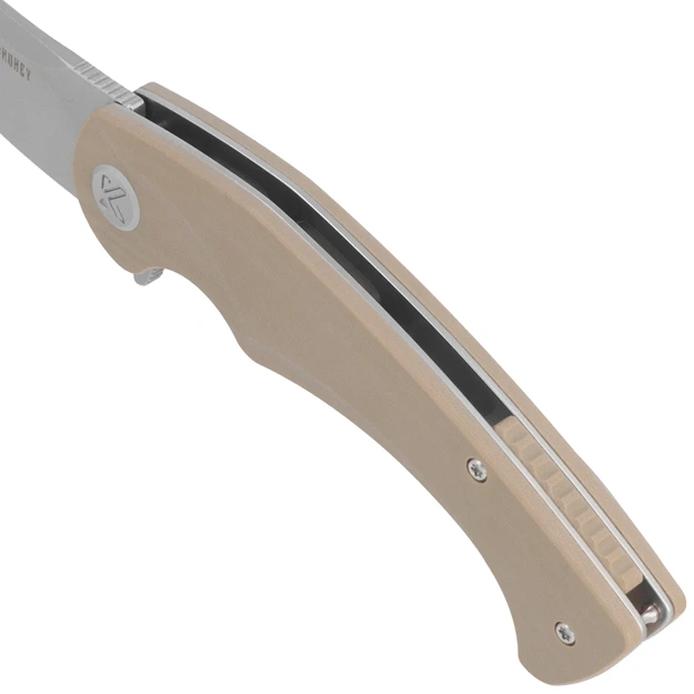 Kubey Scimitar KU173M saliekams nazis Tan G10 Bead Blasted Sandvik 14C28N