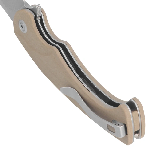 Kubey Scimitar KU173M saliekams nazis Tan G10 Bead Blasted Sandvik 14C28N