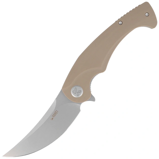 Kubey Scimitar KU173M saliekams nazis Tan G10 Bead Blasted Sandvik 14C28N