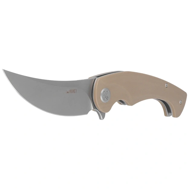Kubey Scimitar KU173M saliekams nazis Tan G10 Bead Blasted Sandvik 14C28N
