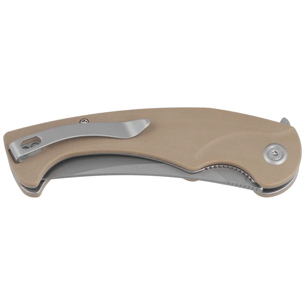 Kubey Scimitar KU173M saliekams nazis Tan G10 Bead Blasted Sandvik 14C28N