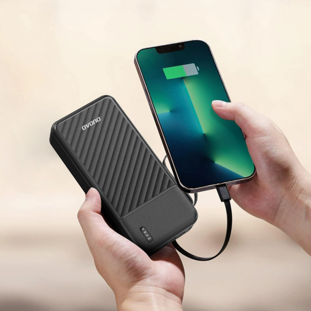 Dudao K11 20000 mAh ārējais akumulators ar iebūvētiem kabeļiem, melns