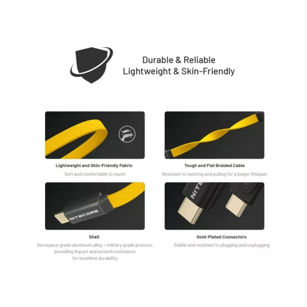 Nitecore NLink10 PD QC ātrās uzlādes USB-C kabelis ar apzeltītiem magnētiskiem savienotājiem