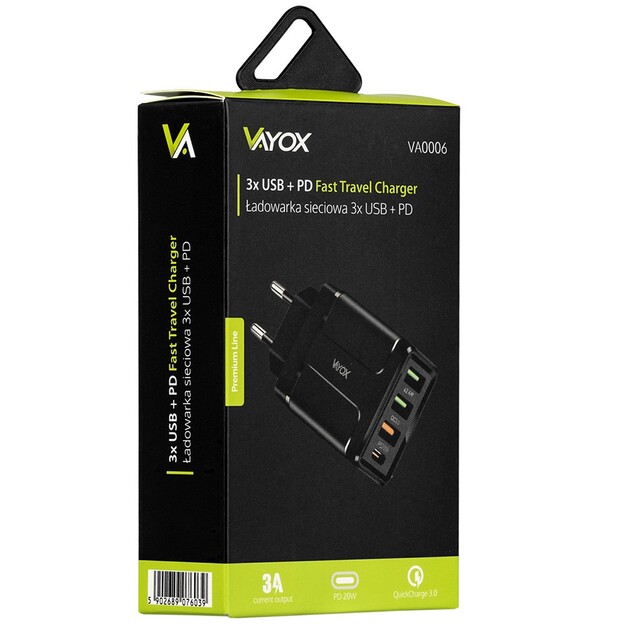 Vayox USB lādētājs 3.0 + PD 32W premium līnija VA0006