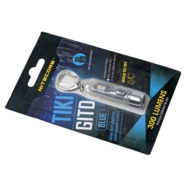 Nitecore TIKI GITD uzlādējams LED atslēgas lukturītis, 300 Lm ZILS