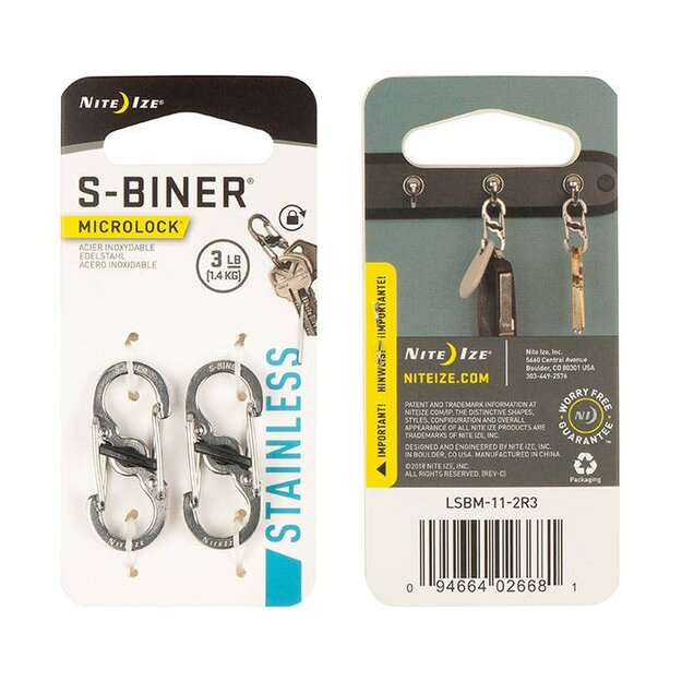 Nite Ize - S-Biner MicroLock - Nerūsējo&scaron;ā materiāla karabīnes - 2 gab - LSBM-11-2R3
