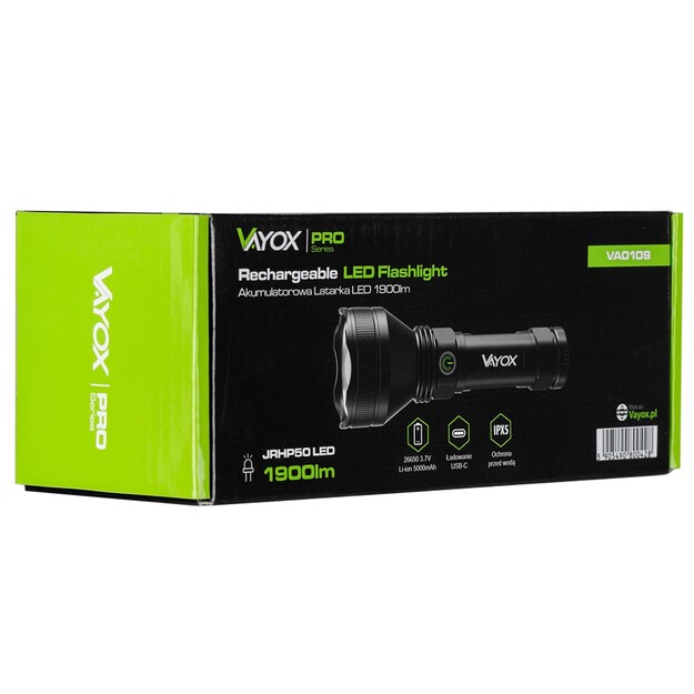 Vayox Pro Series Tactical LED Flashlight 1900lm VA0109