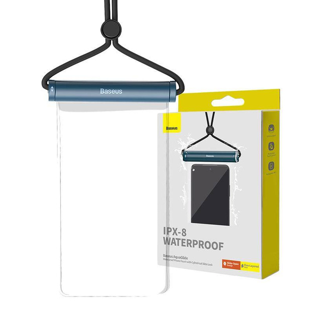 Baseus AquaGlide ūdensnecaurlaidīgs telefona futrālis ar cilindrisku slaidu slēdzeni (zils)