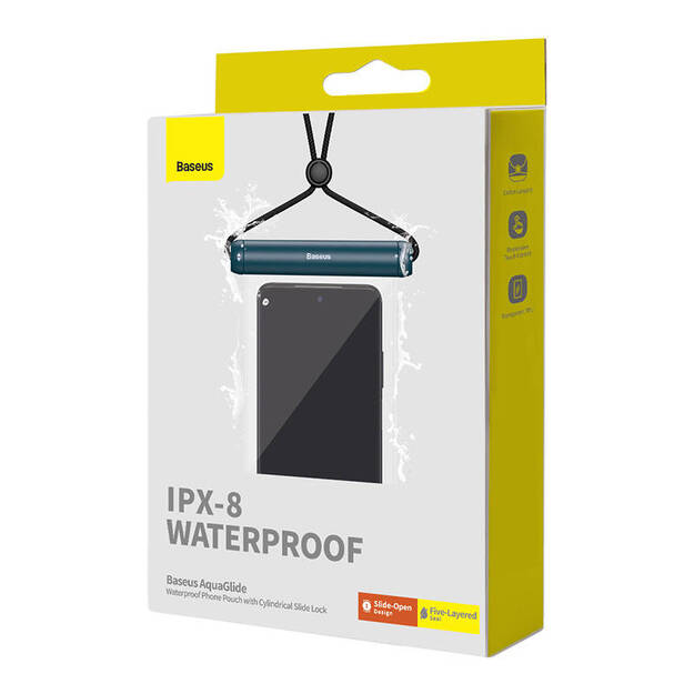 Baseus AquaGlide ūdensnecaurlaidīgs telefona futrālis ar cilindrisku slaidu slēdzeni (zils)