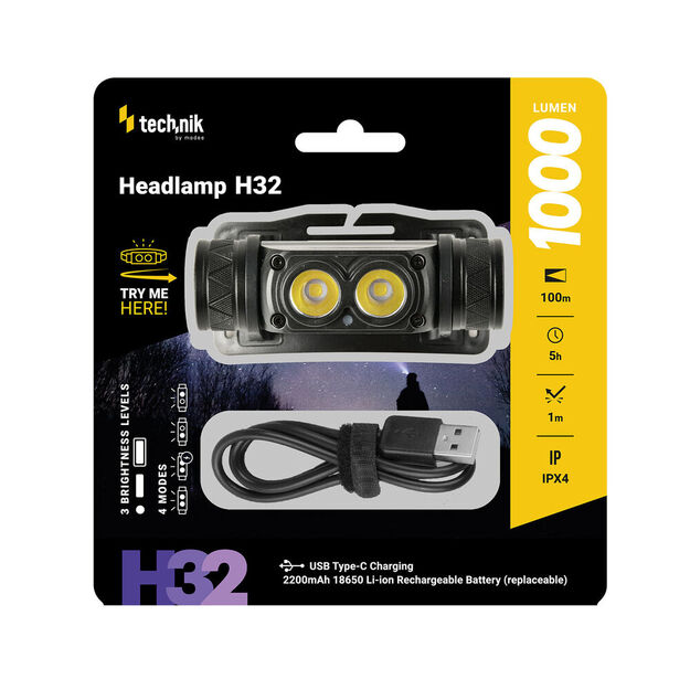 Technik H32 lukturītis (1x18650) OSRAM P9 + USB-C 1000lm