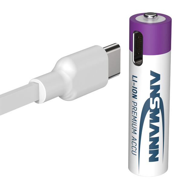 ANSMANN uzlādējamas baterijas AAA 1,5V 500mAh (Li-Ion 0,74Wh) ar USB-C ligzdu, 4 gab. iepakojumā 