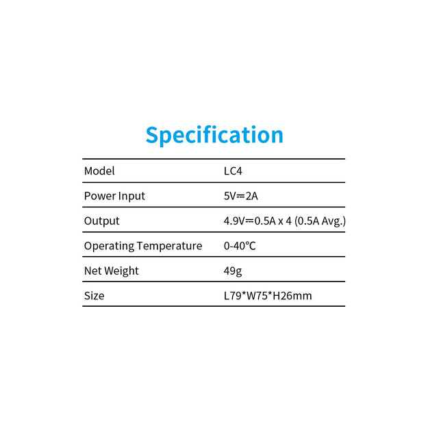 XTAR LC4 AA/AAA lādētājs 1,5 V Li-ION 4 kanālu, USB-C