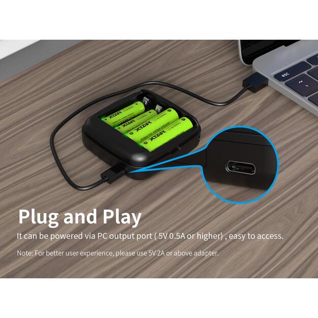 XTAR LC4 AA/AAA lādētājs 1,5 V Li-ION 4 kanālu, USB-C