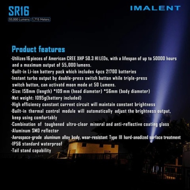 Imalent SR16 55000lm flashlight