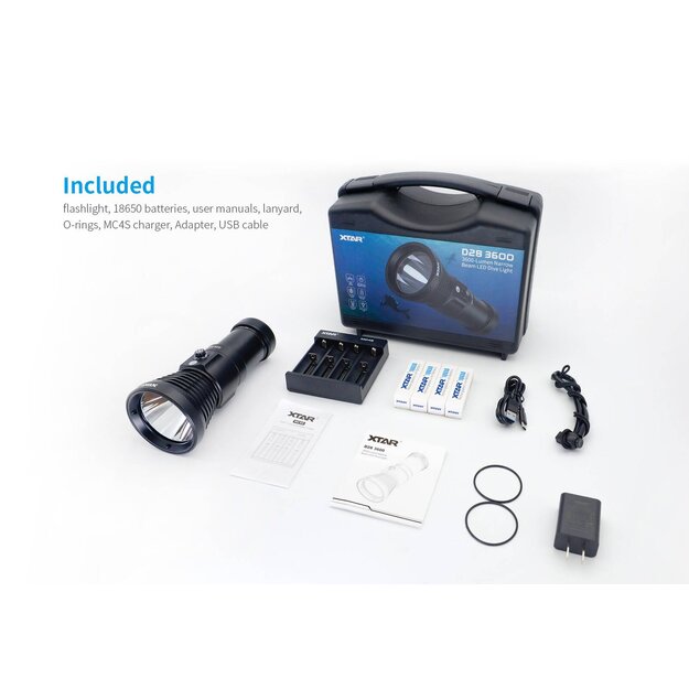 Xtar D28 3600 LED nir&scaron;anas lukturu komplekts ar baterijām un lādētāju