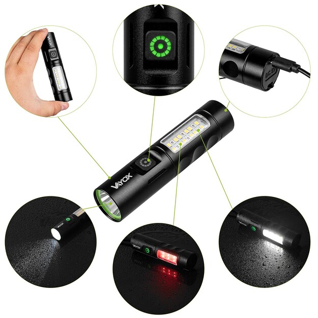 Vayox uzlādējams lukturītis 250lm 5W LED + SMD VA0184