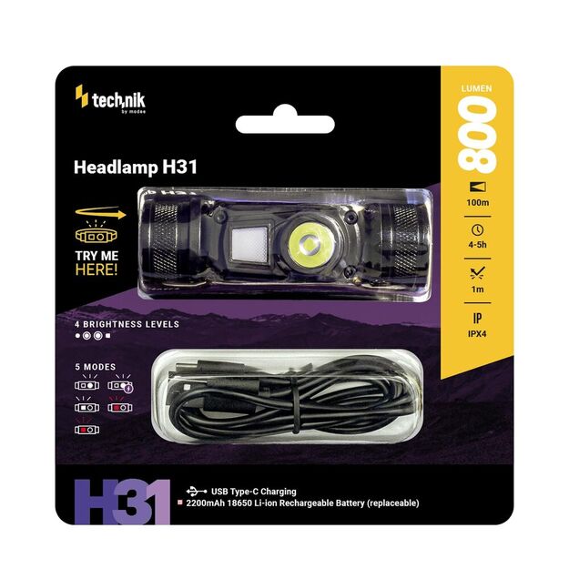 Фонарь Technik H31 (встроенный аккумулятор) OSRAM P9 + красный свет + USB-C 800 лм