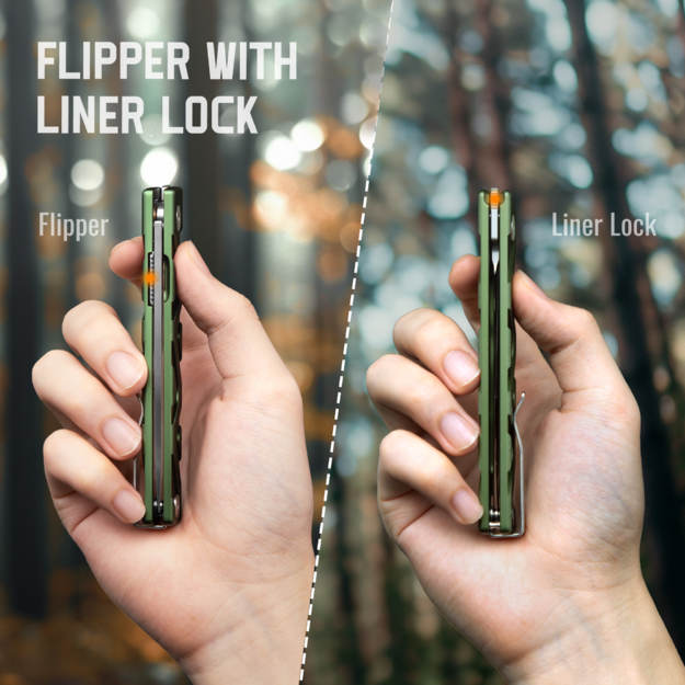 Ruike P878-AG green-silver folding knife