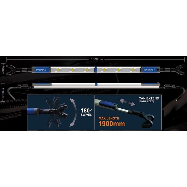 LED darba lampa COB zem ma&scaron;īnas motora pārsega, uzlādējama