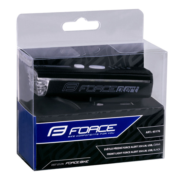 Priek&scaron;ējais lukturis FORCE ALERT 350LM USB, ar skaņas signālu, melns