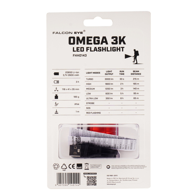 Falcon Eye OMEGA 3K rokas lukturītis 3000 lm FHH0143