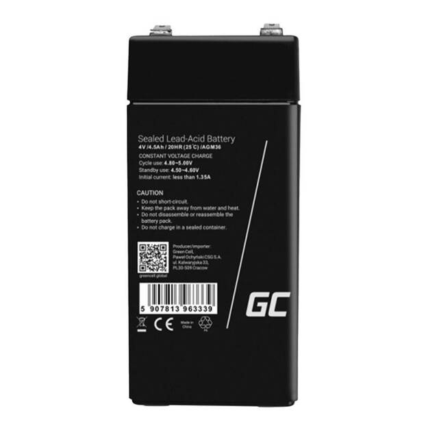 AGM VRLA akumulators AGM36 4V 4,5Ah (signalizācijai, kases aparātiem, rotaļlietām)