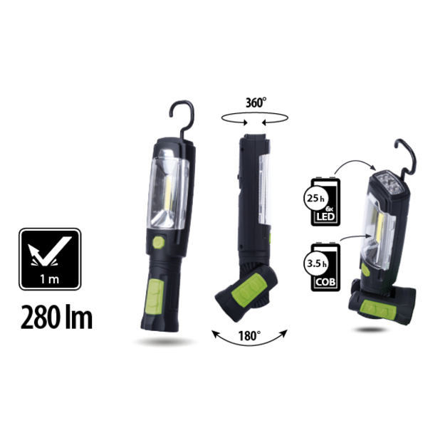  3W COB LED + 6 LED Uzlādējams lukturis