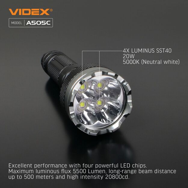 Flashlight VIDEX VLF-A505C 5500lm 5000K