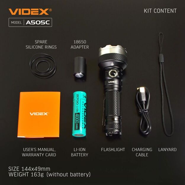 Flashlight VIDEX VLF-A505C 5500lm 5000K