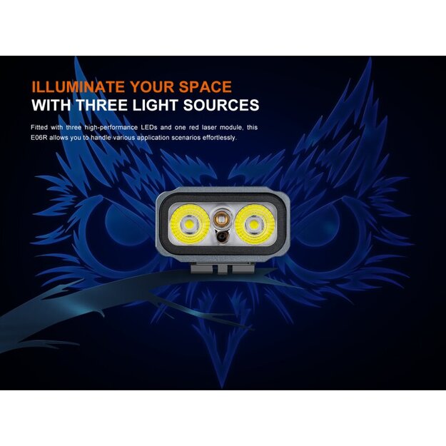 Fenix E06R Lukturītis: Balta + UV + Lāzera Gaisma, Balts