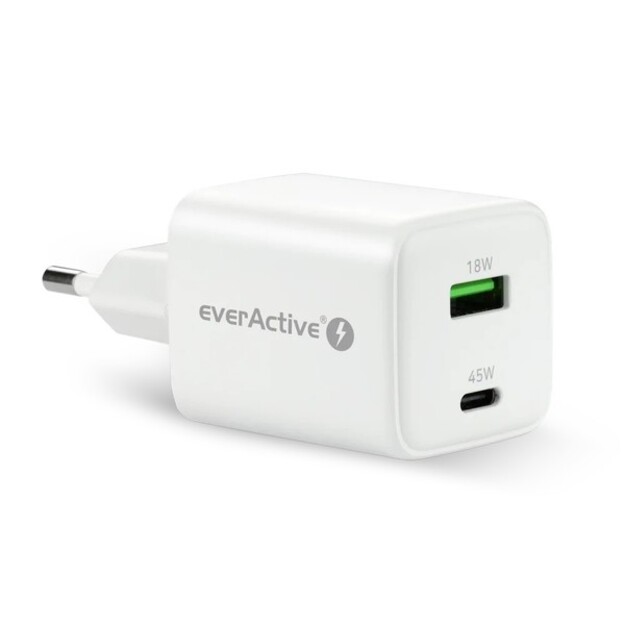 everActive GaN SC-450Q maiņstrāvas lādētājs ar USB un USB-C PD PPS QC4+ 45 W