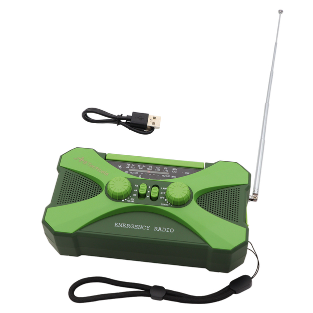 Avārijas radio ar lukturi, LED lampu, SOS un 10000mAh ārējo akumulatoru &ndash; zaļ&scaron;