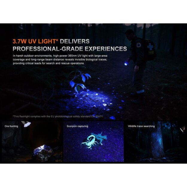 Fenix LR35R Pro LED lukturis ar baltu, sarkanu un UV gaismu