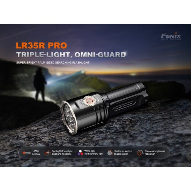 Fenix LR35R Pro LED lukturis ar baltu, sarkanu un UV gaismu